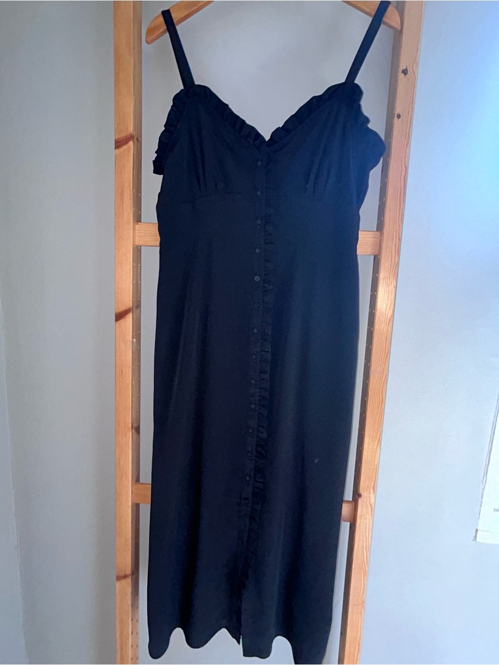 NWT Topshop Black Tagliatelle Strap Button Front Dress Ruffles at Bust and Front
